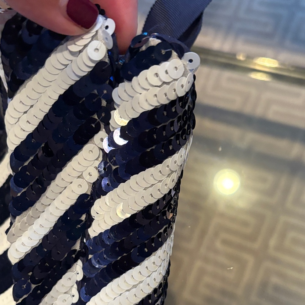 Navy and white Striped Sequin Dress - Picture 8 of 9